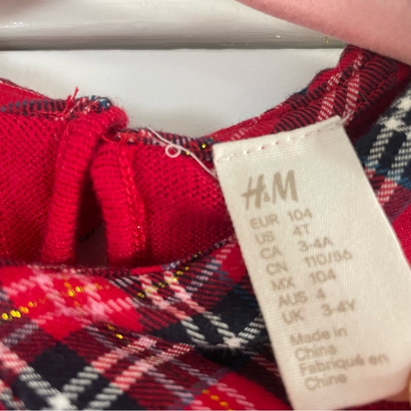 H&M Christmas red tartan plaid toddler girl's dress bundle size 3-4 - Picture 8 of 13